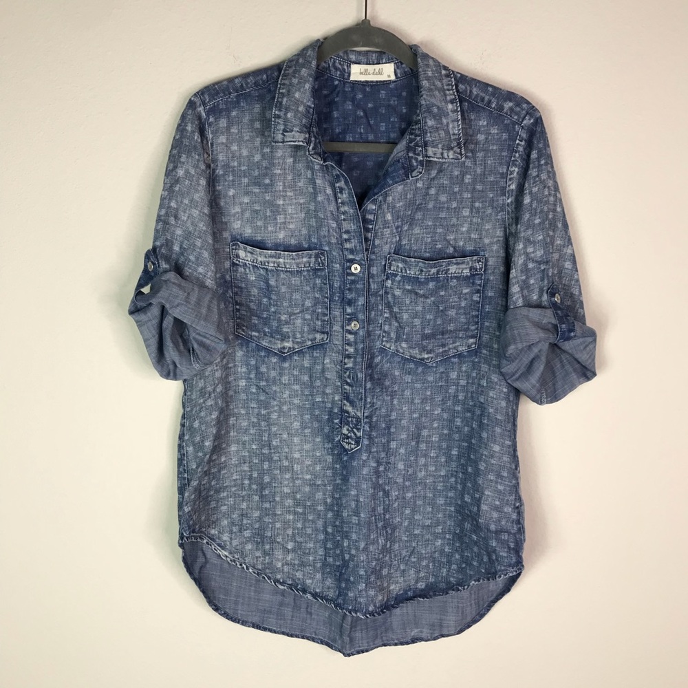 Bella Dahl Printed Chambray Button Down Top Med